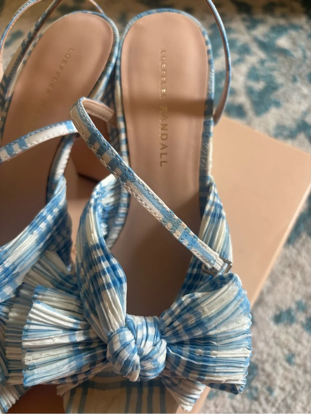 Loeffler Randall Blue & White Plaid Bow Slingback Heels